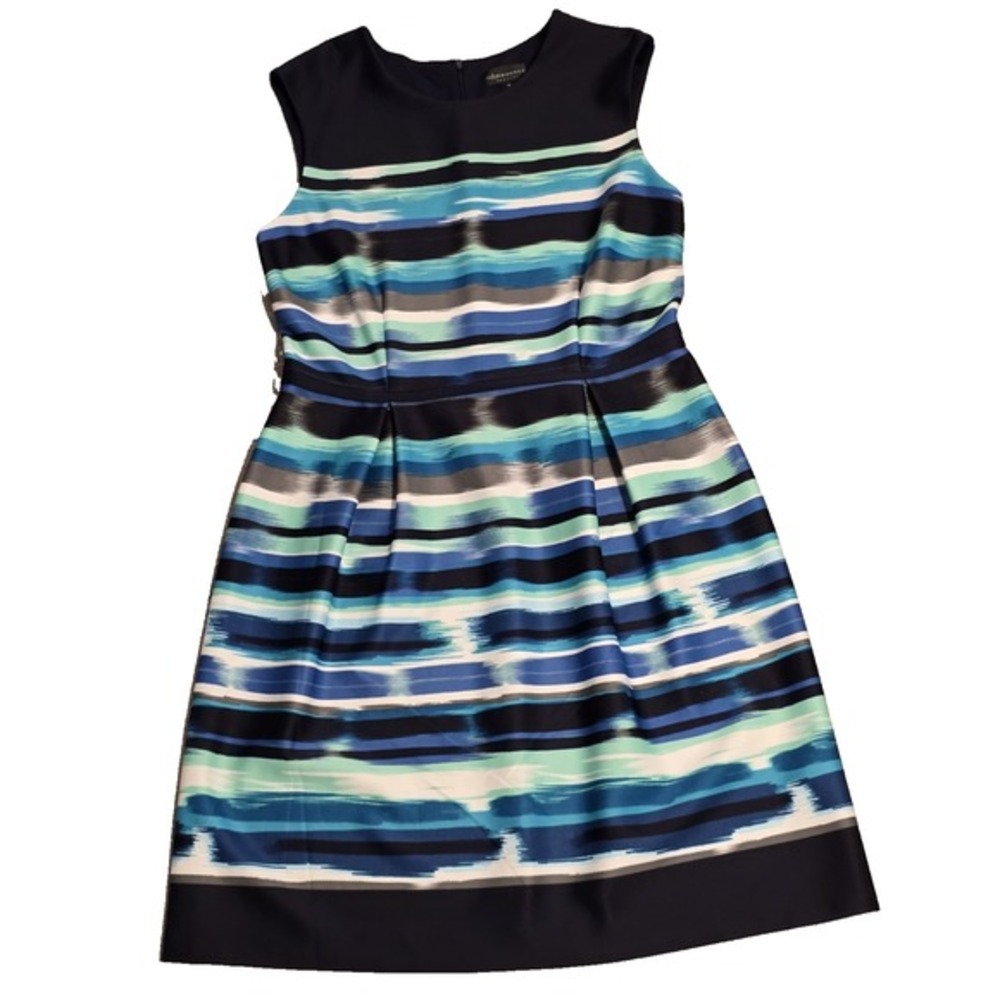 Connected Apparel‎ Women's Blue Green White Stretch Sheath Dress Size 16
